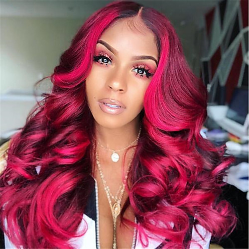 

Synthetic Wig Curly Asymmetrical Wig Long Dark Red Synthetic Hair 27 inch Women's Rose Pink(non-lace)