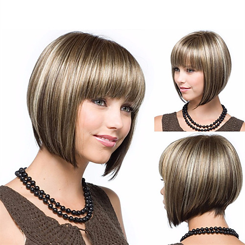 

Synthetic Wig Straight kinky Straight Asymmetrical Wig Blonde Short Light golden Synthetic Hair 5 inch Women's Best Quality Blonde