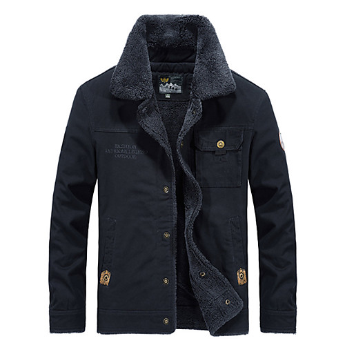 

Men's Solid Colored Fall Jacket Regular Daily Long Sleeve Cotton Coat Tops Blue
