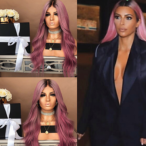 

Synthetic Wig Body Wave Asymmetrical Wig Pink Long Ombre Pink Synthetic Hair 27 inch Women's Color Gradient Best Quality Middle Part Pink