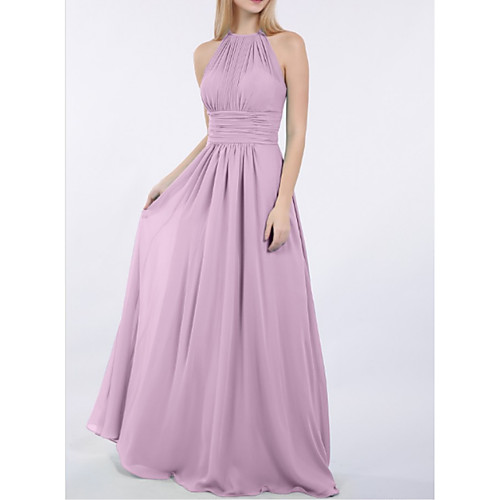 

Sheath / Column Jewel Neck Floor Length Chiffon Bridesmaid Dress with Ruching