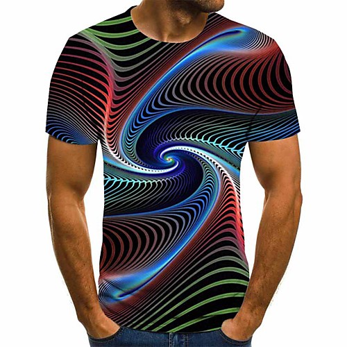 

Men's T shirt Graphic Plus Size Short Sleeve Daily Tops Basic Rainbow