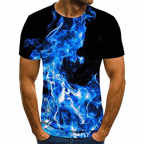 

Men's T shirt Graphic Geometric 3D Plus Size Pleated Print Short Sleeve Daily Tops Streetwear Exaggerated Blue