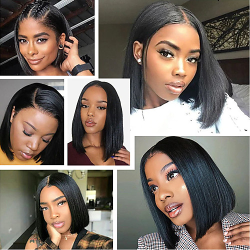 

Remy Human Hair Full Lace Lace Front Wig Bob style Brazilian Hair Natural Straight Natural Wig 130% Density Soft Women Adorable Hot Sale Comfortable Women's Medium Length Human Hair Lace Wig PERFE
