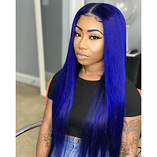 

Synthetic Lace Front Wig Straight Side Part Lace Front Wig Long Blue Synthetic Hair 18-26 inch Women's Soft Adjustable Party Blue