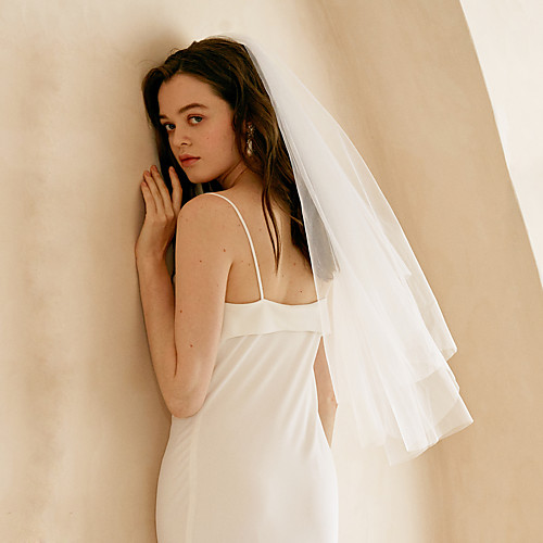 

Two-tier Sweet Wedding Veil Fingertip Veils with Solid Tulle / Angel cut / Waterfall