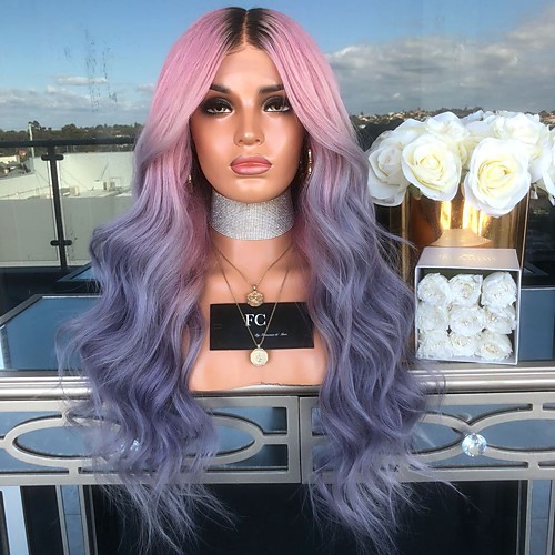 

Synthetic Wig Body Wave Asymmetrical Wig Long Pink / Purple Synthetic Hair 27 inch Women's Color Gradient Purple(non-lace)