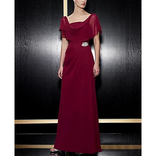 

A-Line Mother of the Bride Dress Elegant & Luxurious Square Neck Ankle Length Chiffon Short Sleeve with Crystal Brooch Ruching 2021