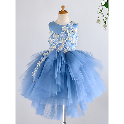 

Ball Gown Asymmetrical Wedding / Birthday / Pageant Flower Girl Dresses - Satin / Tulle Sleeveless Jewel Neck with Petal / Pearls