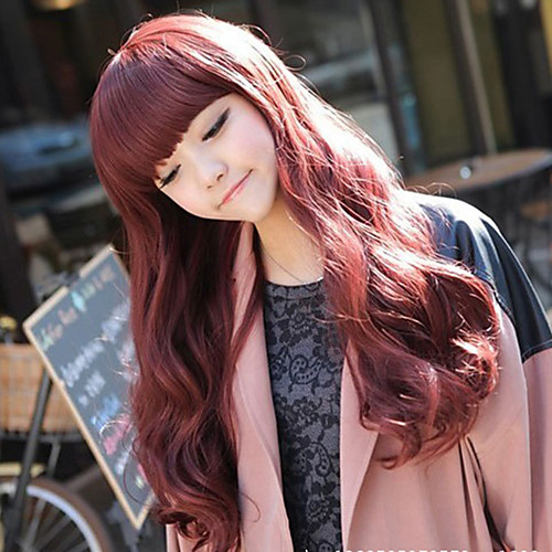 

Synthetic Wig Body Wave Neat Bang Wig Burgundy Long Burgundy Synthetic Hair 25 inch Women's Best Quality Burgundy