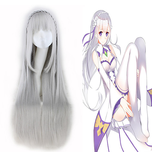 

Synthetic Wig Straight Asymmetrical Wig Long White Synthetic Hair 39 inch Women's Best Quality Waterfall White