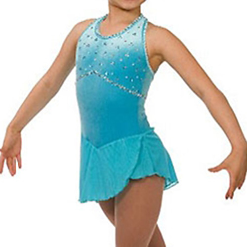 

Figure Skating Dress Women's Girls' Ice Skating Dress Sky Blue Spandex High Elasticity Training Competition Skating Wear Patchwork Crystal / Rhinestone Sleeveless Ice Skating Figure Skating / Kids