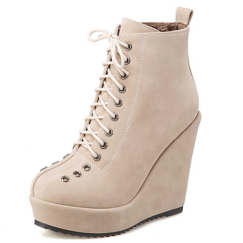 

Women's Boots Wedge Heel Round Toe Suede Booties / Ankle Boots Fall & Winter Black / Almond / Red