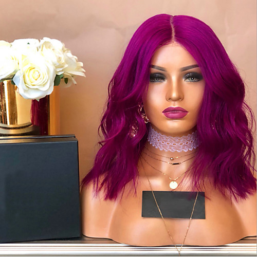 

Synthetic Wig Body Wave Asymmetrical Wig Medium Length Bright Purple Synthetic Hair 17 inch Women's Best Quality Middle Part Purple