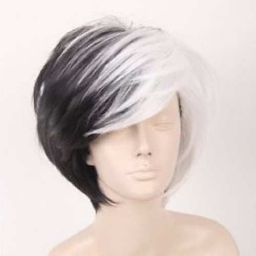 

Synthetic Wig kinky Straight Asymmetrical Wig Short Black / White Synthetic Hair 6 inch Men's Color Gradient Black