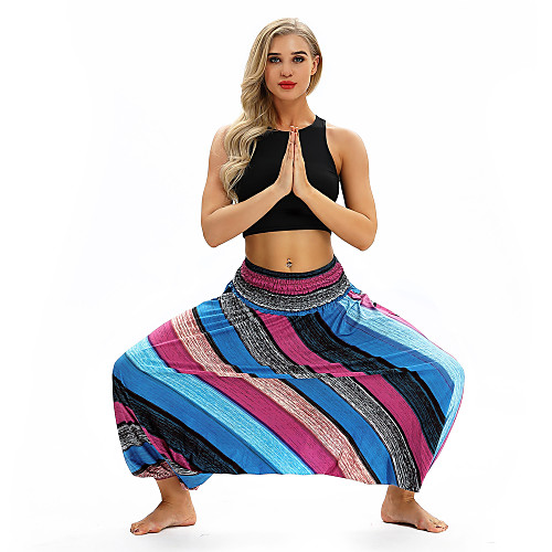 

Women's Yoga Boho Comfort Plus Size Loose Gym Yoga Pants Bloomers Pants Pattern Full Length Baggy Print High Waist Blue Light Blue