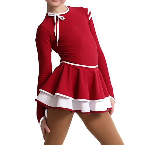 

Figure Skating Dress Women's Girls' Ice Skating Dress Red Spandex High Elasticity Training Competition Skating Wear Patchwork Long Sleeve Ice Skating Figure Skating / Kids