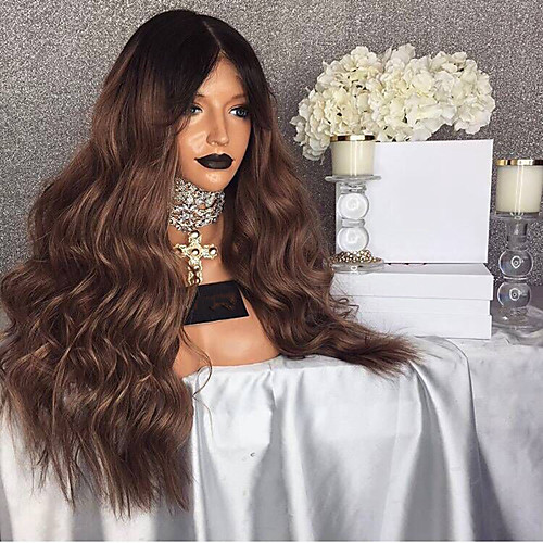 

Synthetic Wig Curly Wavy Asymmetrical Wig Ombre Long Ombre Brown Synthetic Hair 27 inch Women's Best Quality Brown Ombre