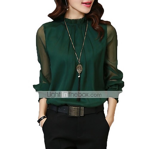 

Women's Blouse Shirt Solid Colored Long Sleeve See Through Mesh Stand Collar Tops Basic Basic Top Wine White Black