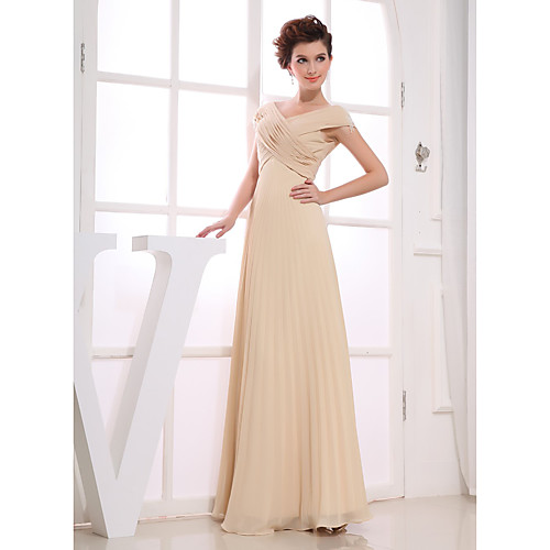 

A-Line Elegant Wedding Guest Engagement Formal Evening Dress V Neck Short Sleeve Floor Length Chiffon with Ruched Beading 2021