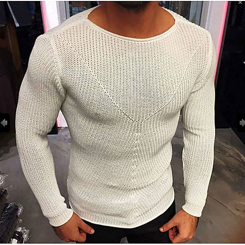 

Men's Solid Colored Long Sleeve Pullover Sweater Jumper, Round Black / White / Green US34 / UK34 / EU42 / US36 / UK36 / EU44 / US38 / UK38 / EU46