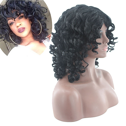 

Synthetic Wig Curly Afro Curly Asymmetrical Wig Short Natural Black Synthetic Hair 13 inch Women's Best Quality Black