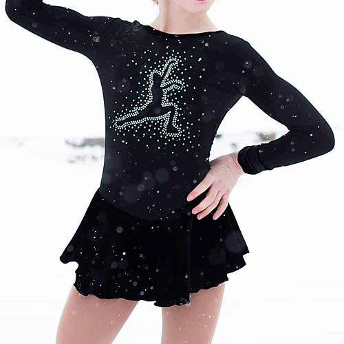 

Figure Skating Dress Women's Girls' Ice Skating Dress Black Spandex High Elasticity Training Competition Skating Wear Patchwork Crystal / Rhinestone Long Sleeve Ice Skating Figure Skating / Kids