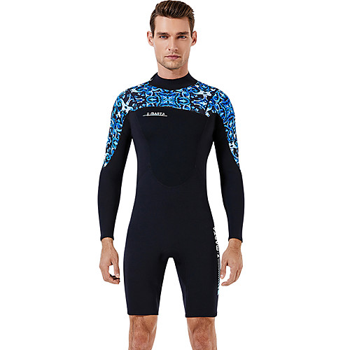 

Dive&Sail Men's Shorty Wetsuit 1.5mm CR Neoprene Diving Suit Thermal / Warm Anatomic Design High Elasticity Long Sleeve Back Zip - Diving Water Sports Patchwork Autumn / Fall Spring Winter