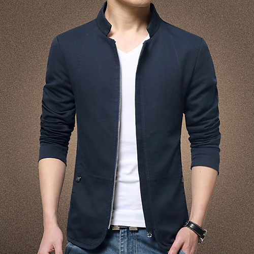 

Men's Solid Colored Notch lapel collar Jacket Regular Daily Long Sleeve Polyester Coat Tops Black