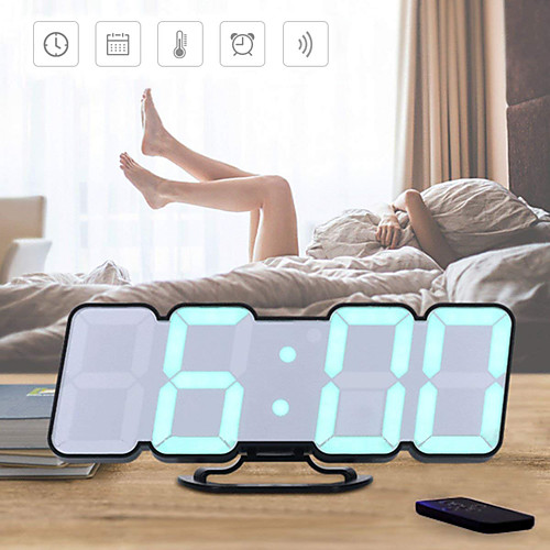 

3D Wireless Remote Digital Wall Alarm Clock with 115 Color Variations of LED Digital Voice Control Mode Remote Controller 3 Levels of Brightness to Adjust