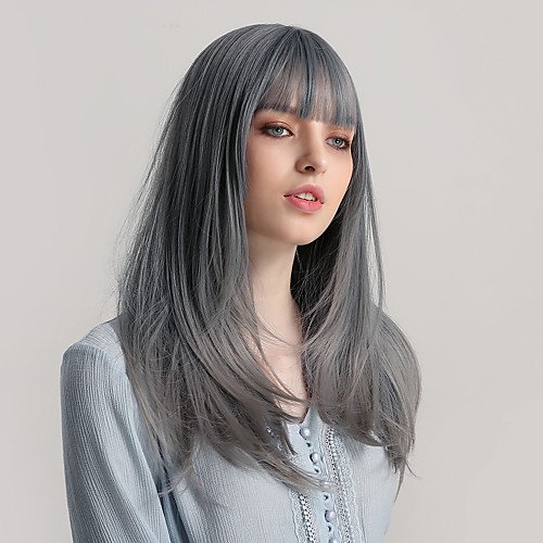 

Synthetic Wig Bangs Natural Straight Side Part Neat Bang With Bangs Wig Long Ombre Grey Synthetic Hair 22 inch Women's Cosplay Women Synthetic Dark Gray Ombre HAIR CUBE / Ombre Hair