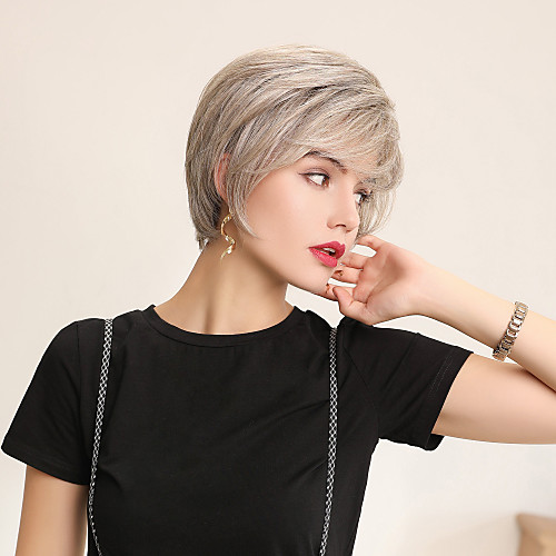 

Human Hair Lace Front Wig Bob Pixie Cut Side Part style Indian Hair Natural Straight White Brown Wig 130% Density Cosplay Party Classic African American Wig Women's Short Cosplay Suits Costume