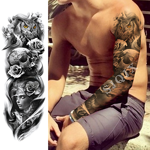 

10pcs Tattoo Sleeve for Arm Sticker Resistant Waterproof Safety Creative Face Body Hand Fish Flower Dragon Demon Angel Full Arm Temporary Tattoo Sticker Black Tattoo Sleeve