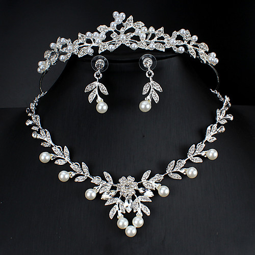 

Women's White Cubic Zirconia Head Jewelry Hoop Earrings Necklace Classic Drop Flower Pear Basic Korean Sweet Cute Earrings Jewelry Silver For Wedding Party Engagement Three-piece Suit