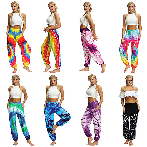 

Women's High Waist Yoga Pants Harem Smocked Waist Bloomers Quick Dry Breathable Bohemian Hippie Boho Red / Yellow Black Dark Purple Fitness Gym Workout Dance Sports Activewear Stretchy Loose