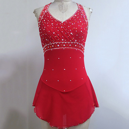 

Figure Skating Dress Women's Girls' Ice Skating Dress Red Spandex High Elasticity Training Competition Skating Wear Patchwork Crystal / Rhinestone Sleeveless Ice Skating Figure Skating / Kids