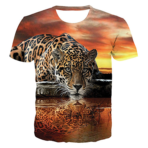 

Men's Plus Size 3D Graphic Print T-shirt Basic Exaggerated Daily Club Round Neck Orange / Short Sleeve / Animal