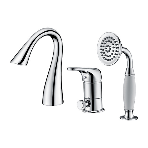 

Bathtub Faucet - Contemporary Chrome Roman Tub Ceramic Valve Bath Shower Mixer Taps