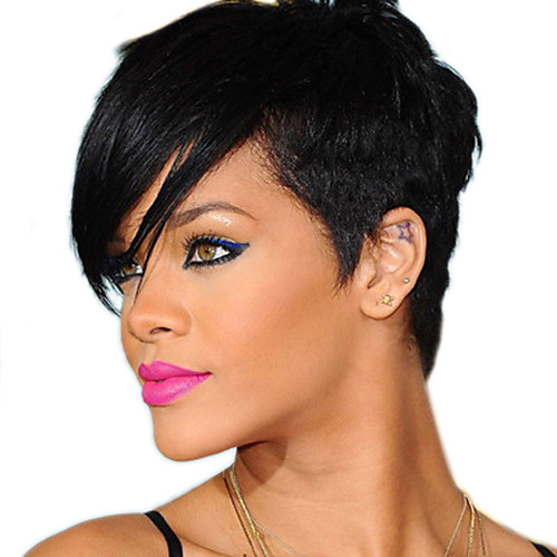 

Synthetic Wig kinky Straight Asymmetrical Wig Short Natural Black Synthetic Hair 9 inch Women's Best Quality Black