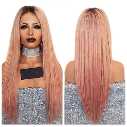 

Synthetic Wig Straight kinky Straight Asymmetrical Wig Long Ombre Pink Synthetic Hair 27 inch Women's Best Quality Pink Ombre