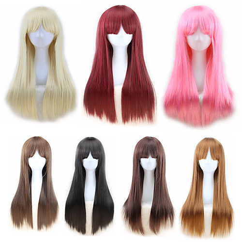 

Synthetic Wig Straight kinky Straight Asymmetrical Wig Long Light Blonde Light Brown Brown Pink Natural Black Synthetic Hair 27 inch Women's Best Quality Blonde Brown