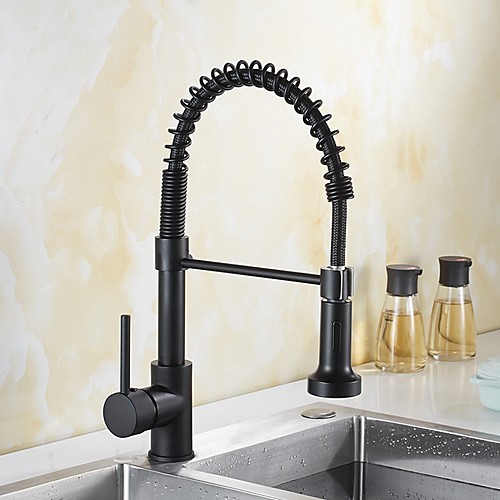 

Pull Down Sprayer Kitchen faucet - Single Handle One Hole Matte Black Electroplated Pull-out / ­Pull-down / Tall / ­High Arc, Brass Kitchen Sink Faucet Centerset Water Taps