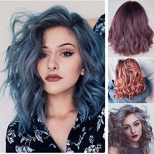 

Synthetic Wig Curly Asymmetrical Wig Medium Length Grey Ombre Pink Ombre Purple Ombre Blue Synthetic Hair 16 inch Women's Best Quality Mixed Color