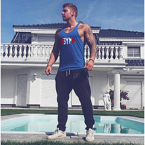 

Men's Graphic Letter Print Slim Tank Top - Cotton Active Daily Sports Gym Round Neck White / Black / Blue / Red / Yellow / Gray / Summer / Sleeveless