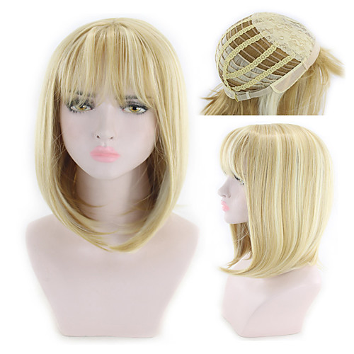 

Synthetic Wig kinky Straight Asymmetrical Wig Short Blonde Synthetic Hair 7 inch Women's Best Quality Blonde