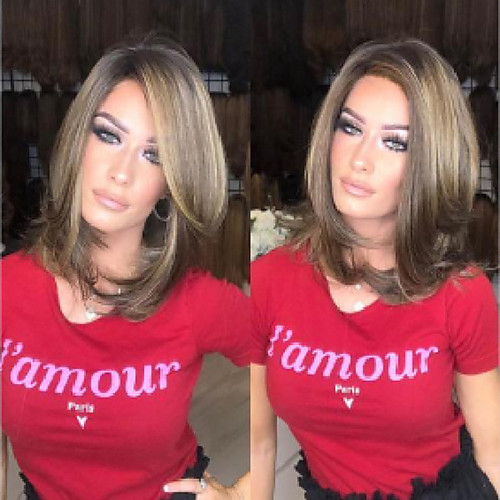 

Synthetic Wig Natural Straight Asymmetrical Wig Medium Length Light Brown Synthetic Hair 14 inch Women's Best Quality Light Brown
