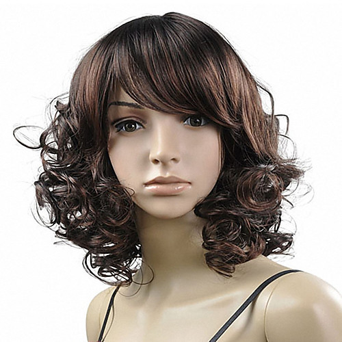 

Synthetic Wig Loose Curl Asymmetrical Wig Medium Length Brown Synthetic Hair 11 inch Women's Best Quality Fluffy Brown