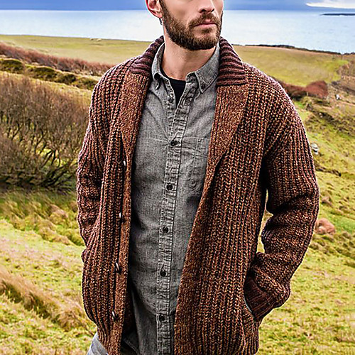 

Men's Solid Colored Long Sleeve Cardigan Sweater Jumper, Fold-over Collar Spring / Fall Brown US32 / UK32 / EU40 / US34 / UK34 / EU42 / US36 / UK36 / EU44