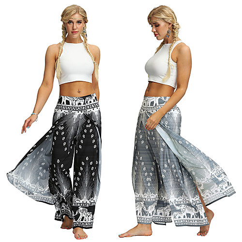 

Women's Yoga Pants Harem Palazzo Wide Leg Bloomers Quick Dry Breathable Bohemian Hippie Boho Silvery Black Fitness Gym Workout Dance Sports Activewear Stretchy Loose