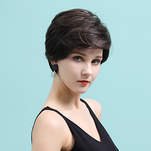 

Human Hair Blend Wig Short Straight Natural Straight Bob Pixie Cut Layered Haircut Asymmetrical Black Brown Fashionable Design Cool Fashion Capless Women's All Chestnut Brown Medium Auburn#30 Dark